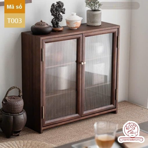 Tủ kệ trà trưng bày ấm chén dụng cụ trà trang trí không gian trà đạo. Tủ kệ trà dùng trong phòng khách. Tủ kệ trưng bày ấm chén dụng cụ trà 02 tầng size bé T002