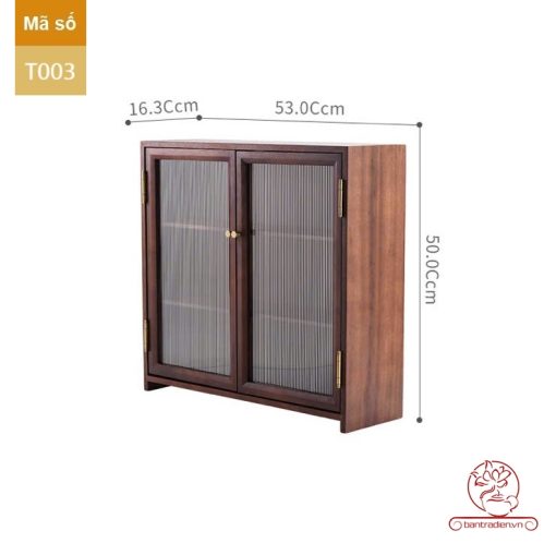 Tủ kệ trà trưng bày ấm chén dụng cụ trà trang trí không gian trà đạo. Tủ kệ trà dùng trong phòng khách. Tủ kệ trưng bày ấm chén dụng cụ trà 02 tầng size bé T002