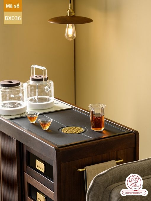 Xe trà di dộng tủ kệ trà kết hợp bàn pha trà đa năng cao cấp BX036