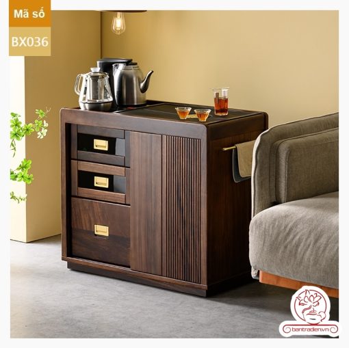 Xe trà di dộng tủ kệ trà kết hợp bàn pha trà đa năng cao cấp BX036