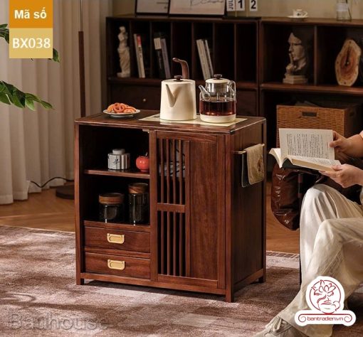 Xe trà di dộng tủ kệ trà kết hợp bàn pha trà đa năng cao cấp BX038
