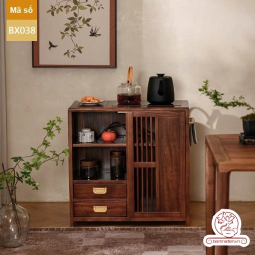 Xe trà di dộng tủ kệ trà kết hợp bàn pha trà đa năng cao cấp BX038