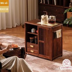 Xe trà di dộng tủ kệ trà kết hợp bàn pha trà đa năng cao cấp BX038