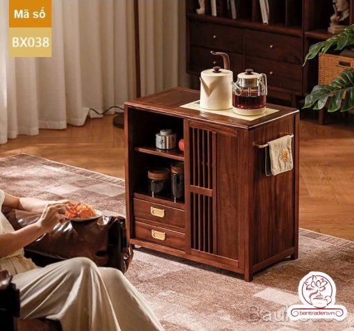 Xe trà di dộng tủ kệ trà kết hợp bàn pha trà đa năng cao cấp BX038