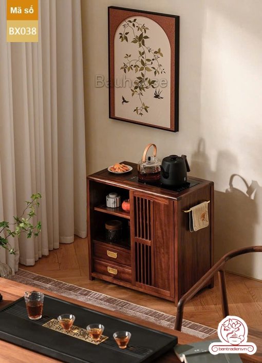 Xe trà di dộng tủ kệ trà kết hợp bàn pha trà đa năng cao cấp BX038