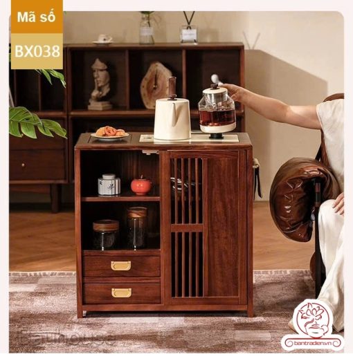 Xe trà di dộng tủ kệ trà kết hợp bàn pha trà đa năng cao cấp BX038