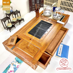 Bộ bàn pha trà điện thông minh đa năng cao cấp gỗ hương L0808 có ngăn kéo để đồ và khay đốt trầm