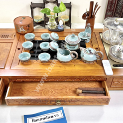Bộ bàn pha trà điện thông minh đa năng cao cấp gỗ hương L0808 có ngăn kéo để đồ và khay đốt trầm