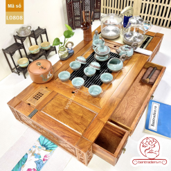 Bộ bàn pha trà điện thông minh đa năng cao cấp gỗ hương L0808 có ngăn kéo để đồ và khay đốt trầm