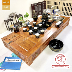 Bộ bàn pha trà điện thông minh đa năng cao cấp gỗ hương L0812 có ngăn kéo để đồ và khay đốt trầm