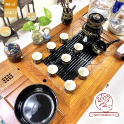 Bộ bàn pha trà điện thông minh đa năng cao cấp gỗ hương L0812 có ngăn kéo để đồ và khay đốt trầm