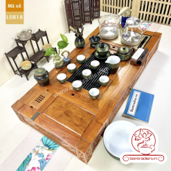 Bộ bàn pha trà điện thông minh đa năng cao cấp gỗ hương L0818 có ngăn kéo để đồ và khay đốt trầm