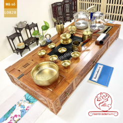 Bộ bàn pha trà điện thông minh đa năng cao cấp gỗ hương L0828 có ngăn kéo để đồ và khay đốt trầm