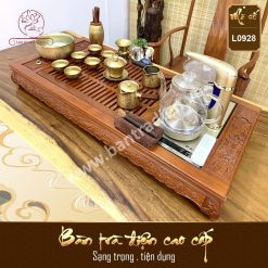 Bộ bàn pha trà điện thông minh đa năng cao cấp gỗ hương Hoa Khai Phú Quý L0928 có hộp đựng đồ