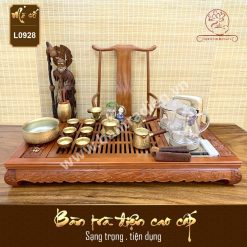 Bộ bàn pha trà điện thông minh đa năng cao cấp gỗ hương Hoa Khai Phú Quý L0928 có hộp đựng đồ