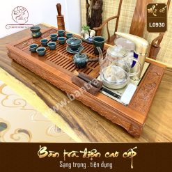 Bộ bàn pha trà điện thông minh đa năng cao cấp gỗ hương Hoa Khai Phú Quý L0930 có hộp đựng đồ