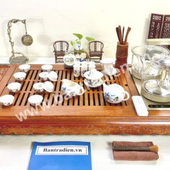 Bộ bàn pha trà điện thông minh đa năng cao cấp gỗ hương Hoa Khai Phú Quý L0906 có hộp đựng đồ
