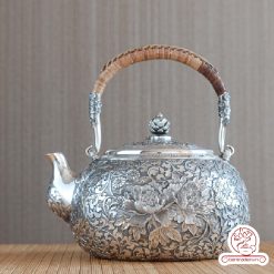 ấm bạc đun nước pha trà nguyên chất 9999 cao cấp chế tác thủ công toàn phần, ấm đun nước bạc nguyên chất