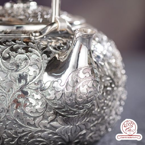 ấm bạc đun nước pha trà nguyên chất 9999 cao cấp chế tác thủ công toàn phần, ấm đun nước bạc nguyên chất