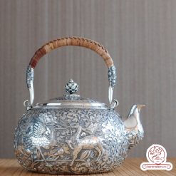 ấm bạc đun nước pha trà nguyên chất 9999 cao cấp chế tác thủ công toàn phần, ấm đun nước bạc nguyên chất
