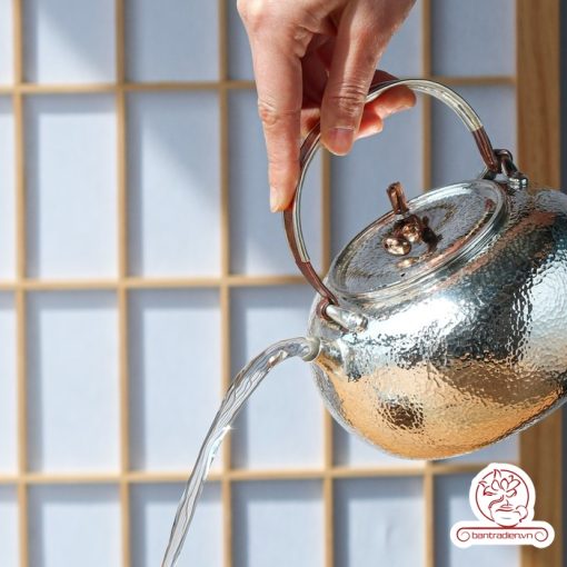 ấm bạc đun nước pha trà nguyên chất 9999 cao cấp chế tác thủ công toàn phần, ấm đun nước bạc nguyên chất