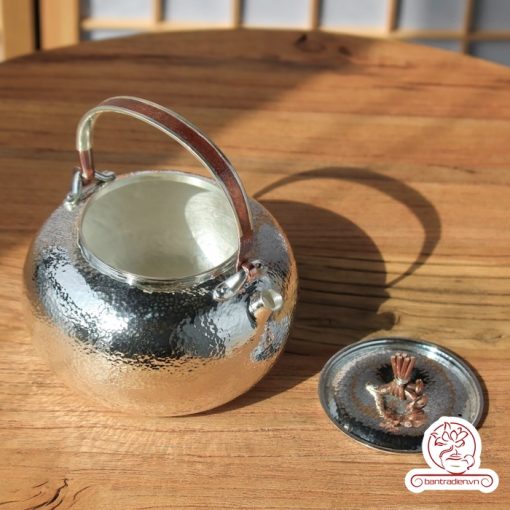 ấm bạc đun nước pha trà nguyên chất 9999 cao cấp chế tác thủ công toàn phần, ấm đun nước bạc nguyên chất