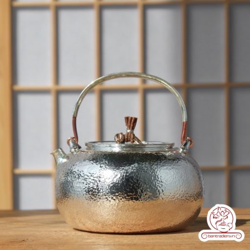 ấm bạc đun nước pha trà nguyên chất 9999 cao cấp chế tác thủ công toàn phần, ấm đun nước bạc nguyên chất