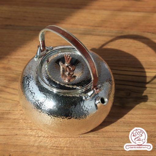 ấm bạc đun nước pha trà nguyên chất 9999 cao cấp chế tác thủ công toàn phần, ấm đun nước bạc nguyên chất