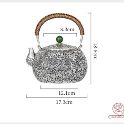 ấm bạc đun nước pha trà nguyên chất 9999 cao cấp chế tác thủ công toàn phần, ấm đun nước bạc nguyên chất