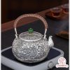 ấm bạc đun nước pha trà nguyên chất 9999 cao cấp chế tác thủ công toàn phần, ấm đun nước bạc nguyên chất