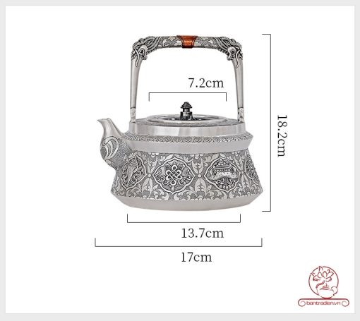 ấm bạc đun nước pha trà nguyên chất 9999 cao cấp chế tác thủ công toàn phần, ấm đun nước bạc nguyên chất