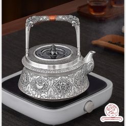 ấm bạc đun nước pha trà nguyên chất 9999 cao cấp chế tác thủ công toàn phần, ấm đun nước bạc nguyên chất