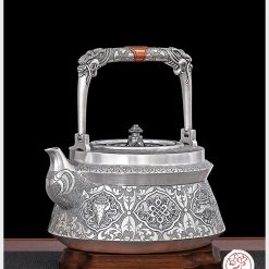 ấm bạc đun nước pha trà nguyên chất 9999 cao cấp chế tác thủ công toàn phần, ấm đun nước bạc nguyên chất