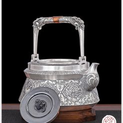 ấm bạc đun nước pha trà nguyên chất 9999 cao cấp chế tác thủ công toàn phần, ấm đun nước bạc nguyên chất
