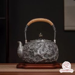 ấm bạc đun nước pha trà nguyên chất 9999 cao cấp chế tác thủ công toàn phần, ấm đun nước bạc nguyên chất