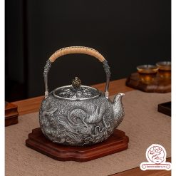 ấm bạc đun nước pha trà nguyên chất 9999 cao cấp chế tác thủ công toàn phần, ấm đun nước bạc nguyên chất