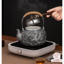 ấm bạc đun nước pha trà nguyên chất 9999 cao cấp chế tác thủ công toàn phần, ấm đun nước bạc nguyên chất