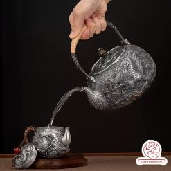 ấm bạc đun nước pha trà nguyên chất 9999 cao cấp chế tác thủ công toàn phần, ấm đun nước bạc nguyên chất