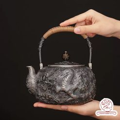 ấm bạc đun nước pha trà nguyên chất 9999 cao cấp chế tác thủ công toàn phần, ấm đun nước bạc nguyên chất