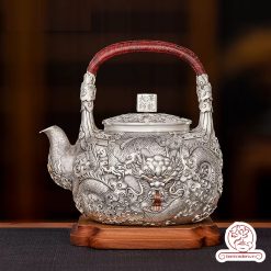 ấm bạc đun nước pha trà nguyên chất 9999 cao cấp chế tác thủ công toàn phần, ấm đun nước bạc nguyên chất