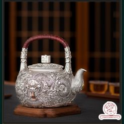 ấm bạc đun nước pha trà nguyên chất 9999 cao cấp chế tác thủ công toàn phần, ấm đun nước bạc nguyên chất
