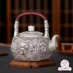 ấm bạc đun nước pha trà nguyên chất 9999 cao cấp chế tác thủ công toàn phần, ấm đun nước bạc nguyên chất