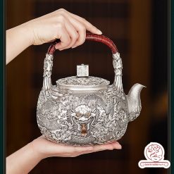 ấm bạc đun nước pha trà nguyên chất 9999 cao cấp chế tác thủ công toàn phần, ấm đun nước bạc nguyên chất