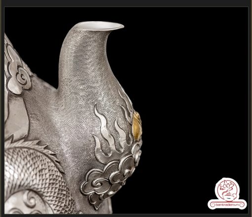 ấm bạc đun nước pha trà nguyên chất 9999 cao cấp chế tác thủ công toàn phần, ấm đun nước bạc nguyên chất