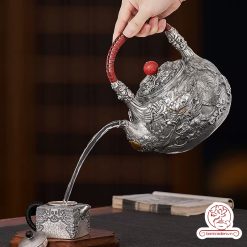ấm bạc đun nước pha trà nguyên chất 9999 cao cấp chế tác thủ công toàn phần, ấm đun nước bạc nguyên chất