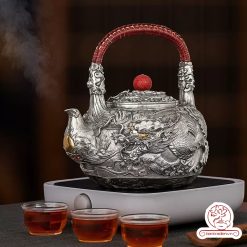 ấm bạc đun nước pha trà nguyên chất 9999 cao cấp chế tác thủ công toàn phần, ấm đun nước bạc nguyên chất