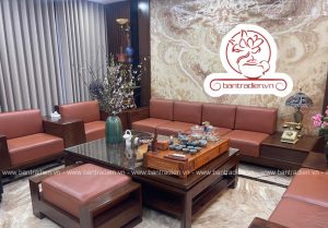 Ảnh thực tế phòng khách Gia Đình bộ bàn trà điện cao cấp gỗ hương L08