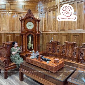 Ảnh thực tế phòng khách Gia Đình bộ bàn trà điện cao cấp gỗ hương L08