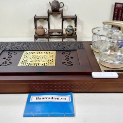 bàn trà điện cao cấp gỗ mun mặt đồng L3200