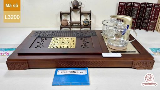 bàn trà điện cao cấp gỗ mun mặt đồng L3200